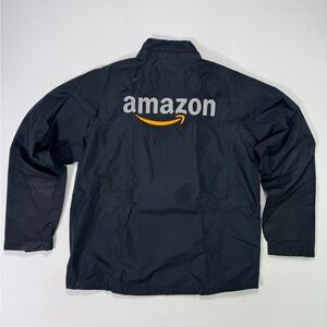 Amazon Logo Employee Black Windbreaker Full Zip Jacket Men’s Large Pockets